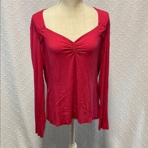 Jones New York size XL  Vibrant Red/Pink Blouse long‎ sleeve v neck stretch soft